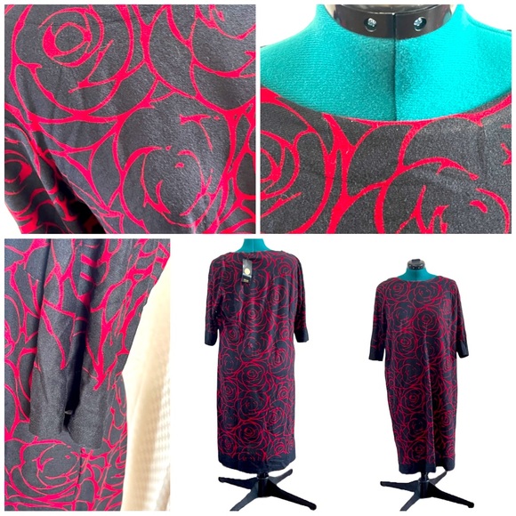 Chic Red and Black Rose Print Midi Dress - Picture 3 of 4